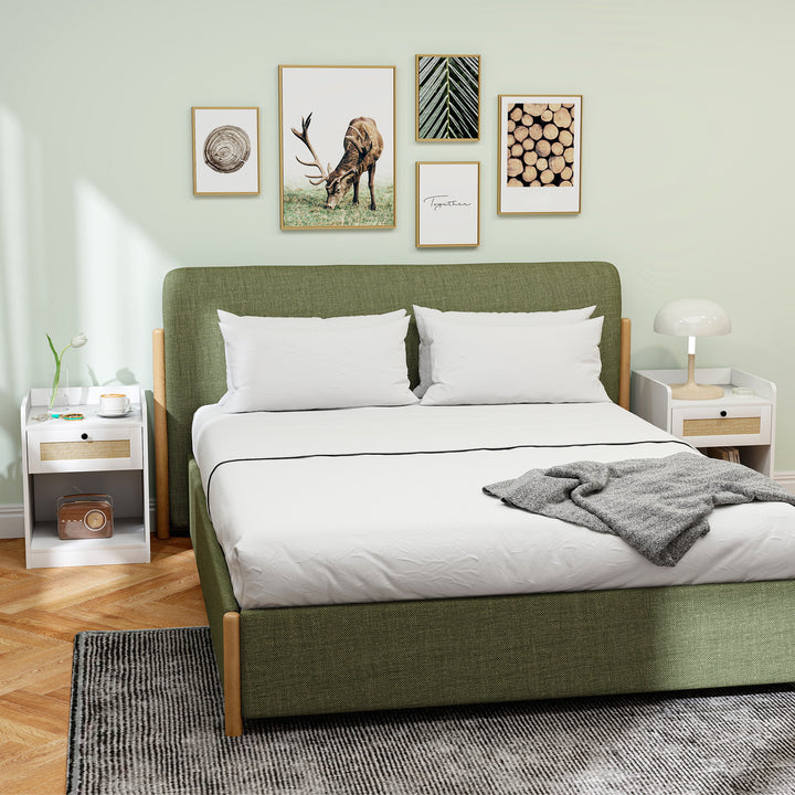 Conjunto de 2 Mesas de Cabeceira Mesas de Cabeceira para Dormitório com Gaveta em Vime Mesa de Cabeceira para Dormitório 40x40x53 cm Branco