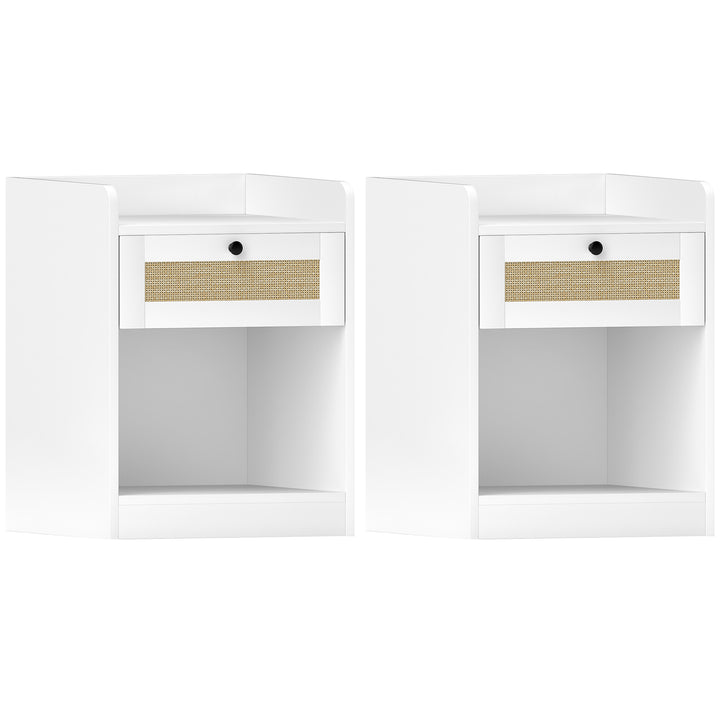 Conjunto de 2 Mesas de Cabeceira Mesas de Cabeceira para Dormitório com Gaveta em Vime Mesa de Cabeceira para Dormitório 40x40x53 cm Branco