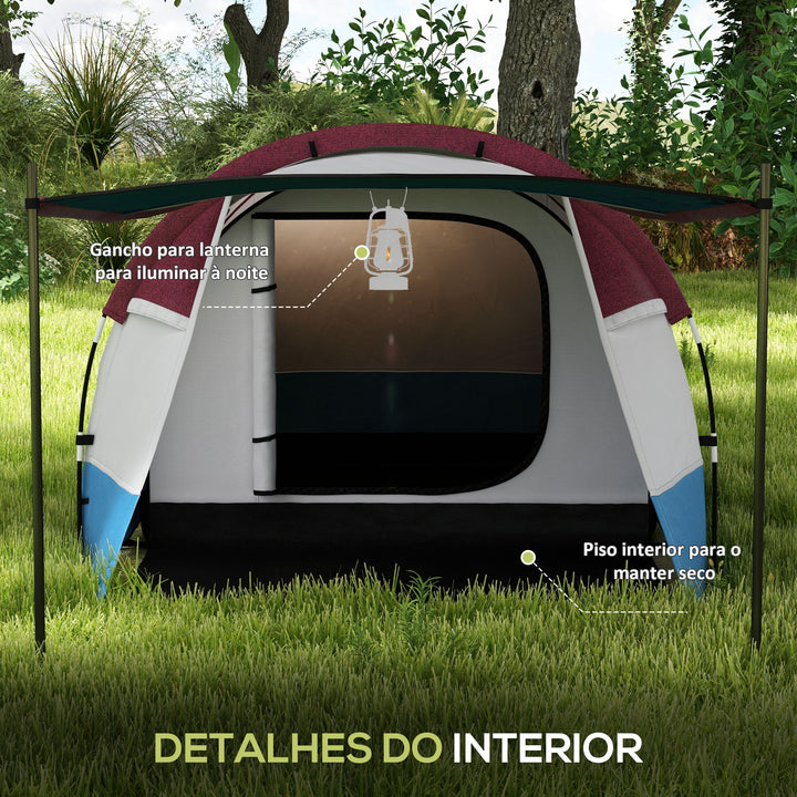 Tenda de Campismo Familiar para 2-3 Pessoas Tenda de Campismo Dobrável com 2 Quartos e Bolsa de Transporte Impermeável para Trekking 420x200x150 cm Multicolor