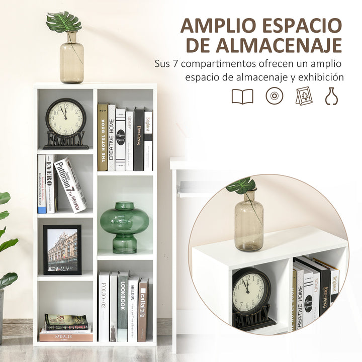 Estante para Livros de Madeira com 7 Compartimentos de Armazenamento para Sala de Estar Dormitório Escritório 50x24x106cm Branco