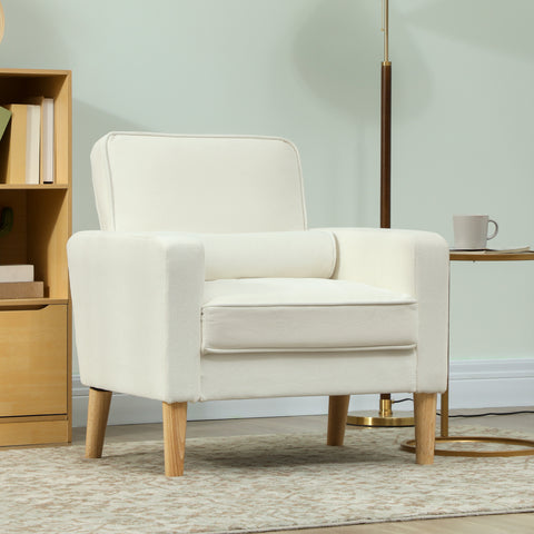 Poltrona Sala de Estar Poltrona Estofada em Veludo Poltrona de Leitura com Assento com Botões e Pés de Madeira para Quarto 76x79x82 cm Creme