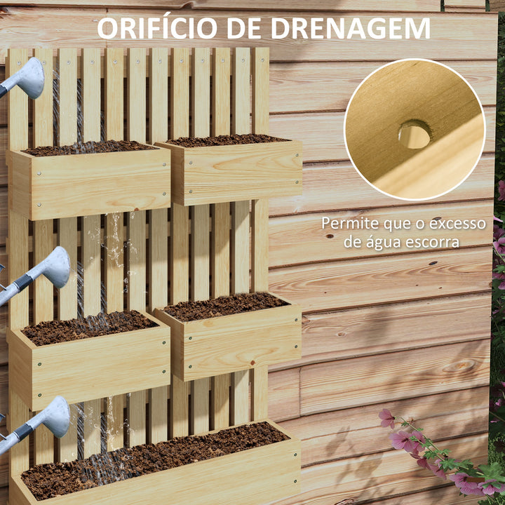 Floreira de Parede com Treliça Floreira Grande de Madeira com 5 Vasos Ajustáveis Tecido Não Tecido e Orifícios de Drenagem para Exterior, Jardim Terraço Pátio 60x16x100 cm Madeira