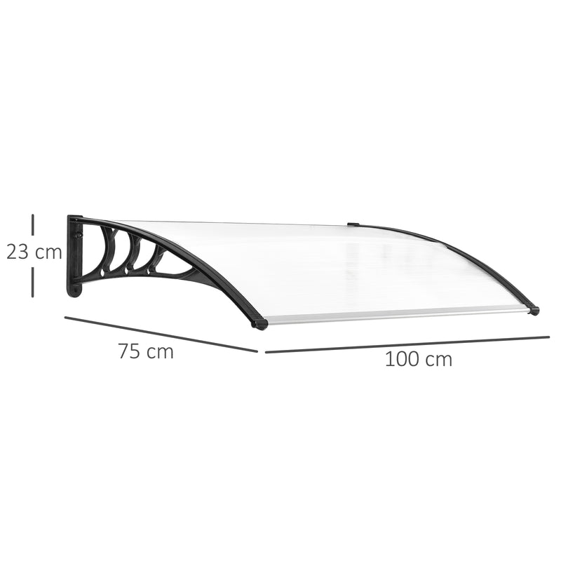 Marquise de Proteção 75x100 cm Marquise de Exterior para Portas e Janelas contra Sol e Chuva com Suporte de Liga de Alumínio Transparente e Preto