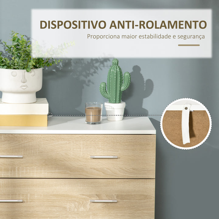 Cómoda com 4 Gavetas Cómoda Auxiliar de Armazenamento Moderna para Dormitório Corredor Sala de Estar 76x35x72cm Carvalho e Branco