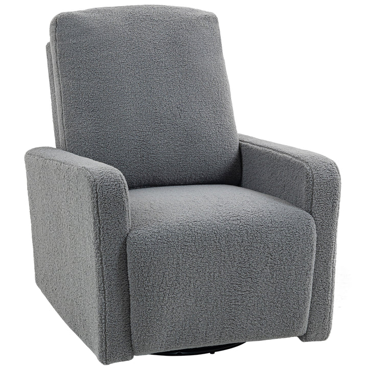 Poltrona Relax Reclinável Manual Poltrona Relax de Borreguito com Apoio de Braços Apoio para Pés, Acolchoado Grosso Função de Baloiço 360° Poltrona Reclinável até 135º 76x94x100 cm Cinza