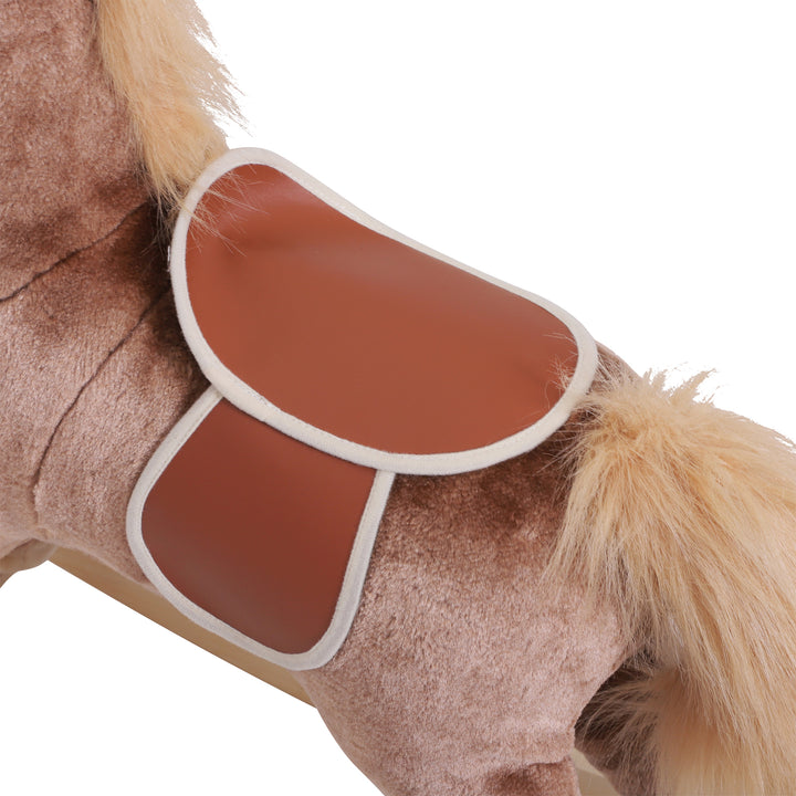 Cavalo de Baloiço para Criança +3 Anos Cavalo de Brinquedo com Alças Estrutura em Metal e Base em Madeira Carga 40 kg 74x33x62 cm Castanho