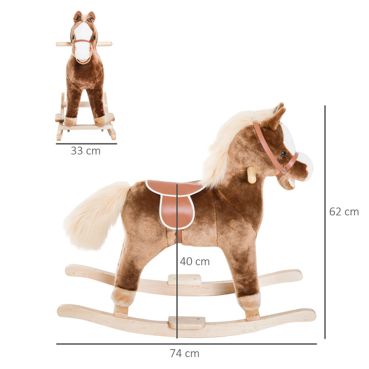 Cavalo de Baloiço para Criança +3 Anos Cavalo de Brinquedo com Alças Estrutura em Metal e Base em Madeira Carga 40 kg 74x33x62 cm Castanho