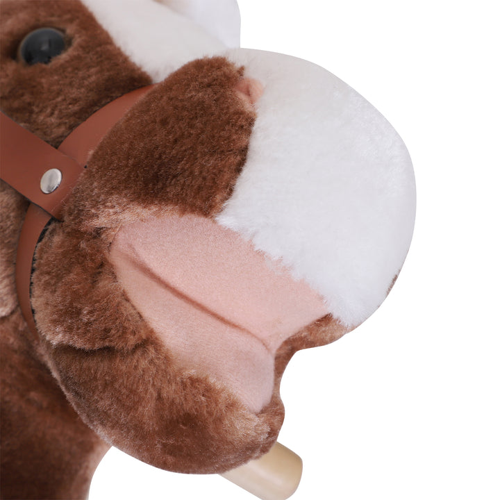 Cavalo de Baloiço para Criança +3 Anos Cavalo de Brinquedo com Alças Estrutura em Metal e Base em Madeira Carga 40 kg 74x33x62 cm Castanho