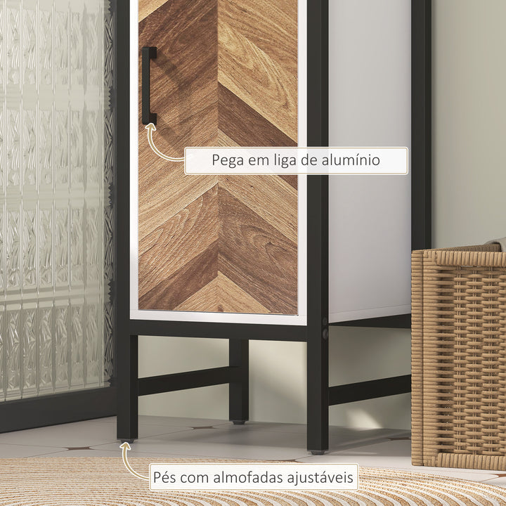 Coluna Casa de Banho Armário Alto Casa de Banho com 3 Prateleiras Abertas 1 Porta e Prateleira Ajustável Móvel Auxiliar Casa de Banho com Sistema Anti-Tombo 30x30x170 cm Branco e Madeira