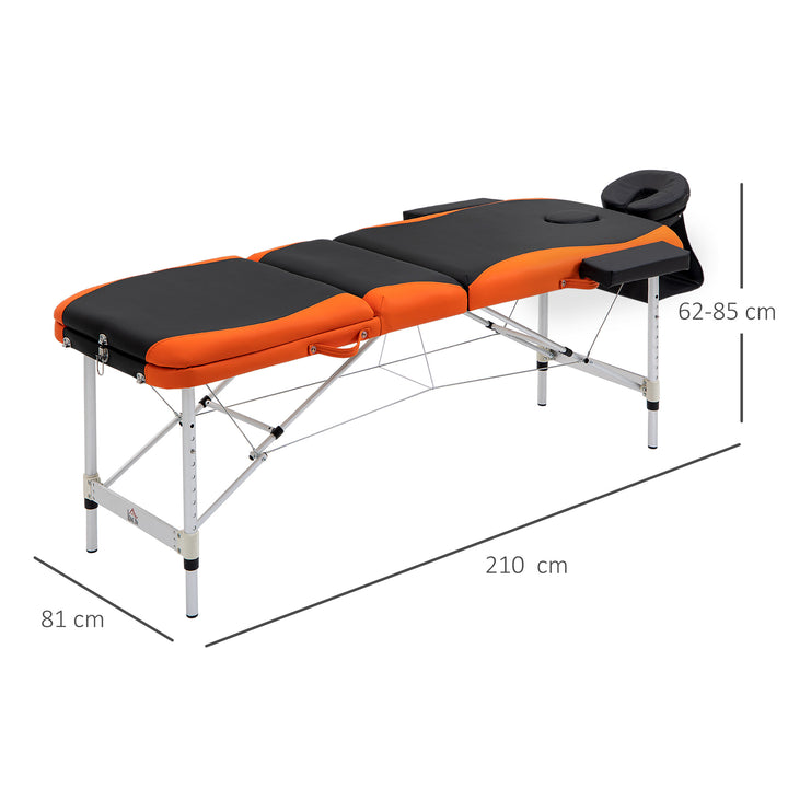 Marquesa Dobrável e Portátil para Fisioterapia - Preto e Laranja - Estrutura em PU e Alumínio - 185x60 cm