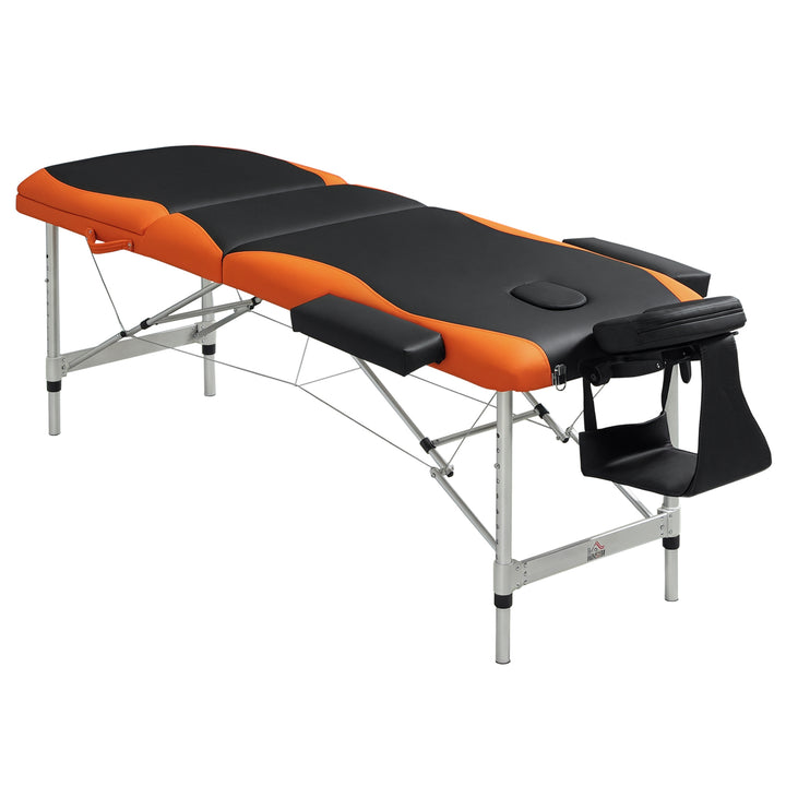 Marquesa Dobrável e Portátil para Fisioterapia - Preto e Laranja - Estrutura em PU e Alumínio - 185x60 cm