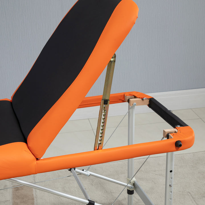 Marquesa Dobrável e Portátil para Fisioterapia - Preto e Laranja - Estrutura em PU e Alumínio - 185x60 cm