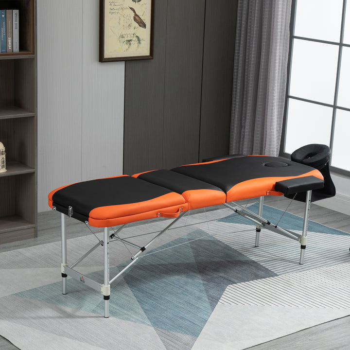 Marquesa Dobrável e Portátil para Fisioterapia - Preto e Laranja - Estrutura em PU e Alumínio - 185x60 cm