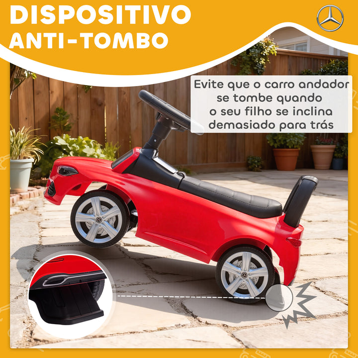 Carro Andador para Crianças de 18-36 Meses Mercedes-Benz Classe C Carro de Passeio com Buzina Volante Sons de Motor e Espaço de Armazenamento 65x28x39 cm Vermelho