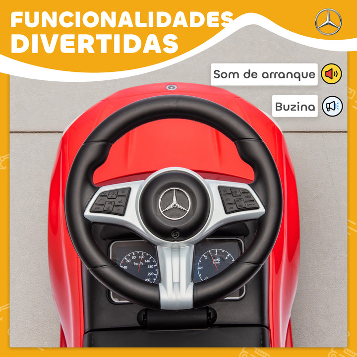 Carro Andador para Crianças de 18-36 Meses Mercedes-Benz Classe C Carro de Passeio com Buzina Volante Sons de Motor e Espaço de Armazenamento 65x28x39 cm Vermelho