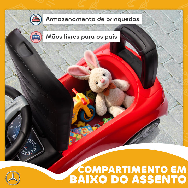 Carro Andador para Crianças de 18-36 Meses Mercedes-Benz Classe C Carro de Passeio com Buzina Volante Sons de Motor e Espaço de Armazenamento 65x28x39 cm Vermelho