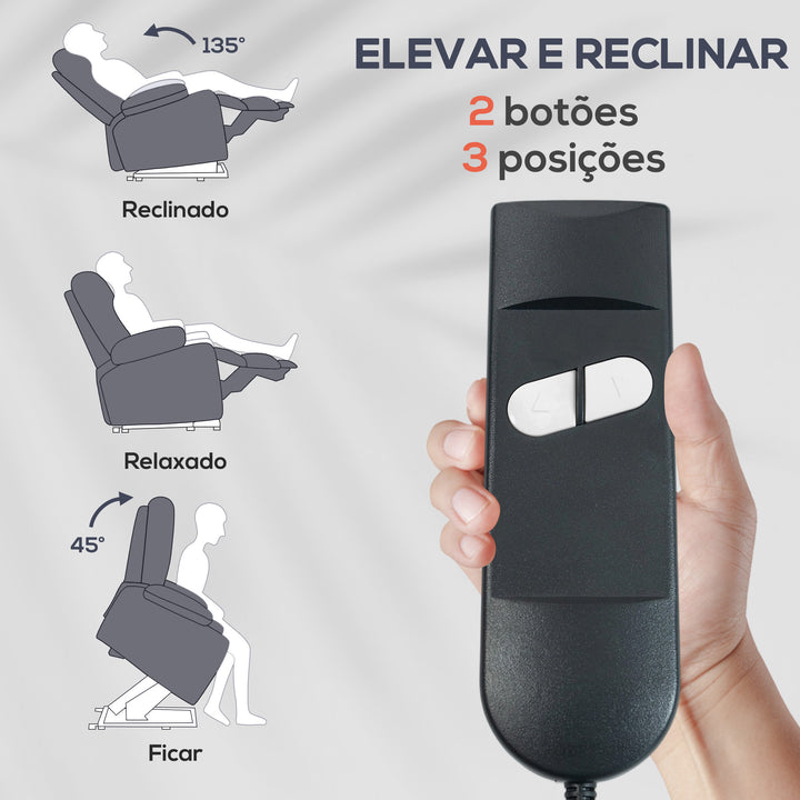 Poltrona de Massagem Relax Poltrona Levanta Pessoas com Reclinação Elétrica em até 135° com Controle Remoto e 8 Zonas de Massagem Estofado em Veludo Cotelê e Acolchoada 83x92x110 cm Cinza