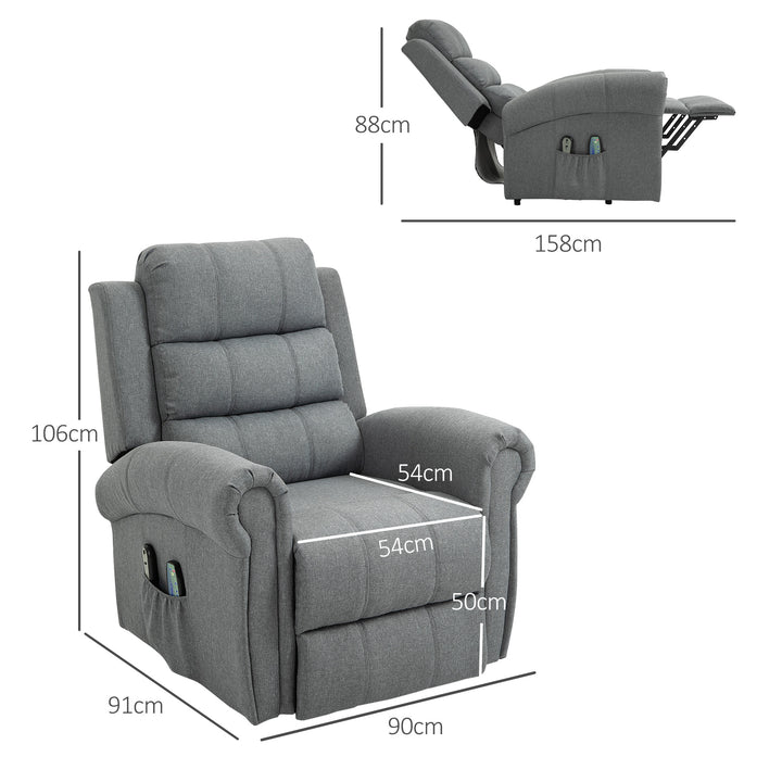 Poltrona Relax Reclinável Elétrica Levanta Pessoas com Massagem Vibratória e Aquecimento Poltrona Elevatória com Controlo Remoto Apoio para Pés Estofada em PU Bolsos Laterais 98x96x105 cm Cinza