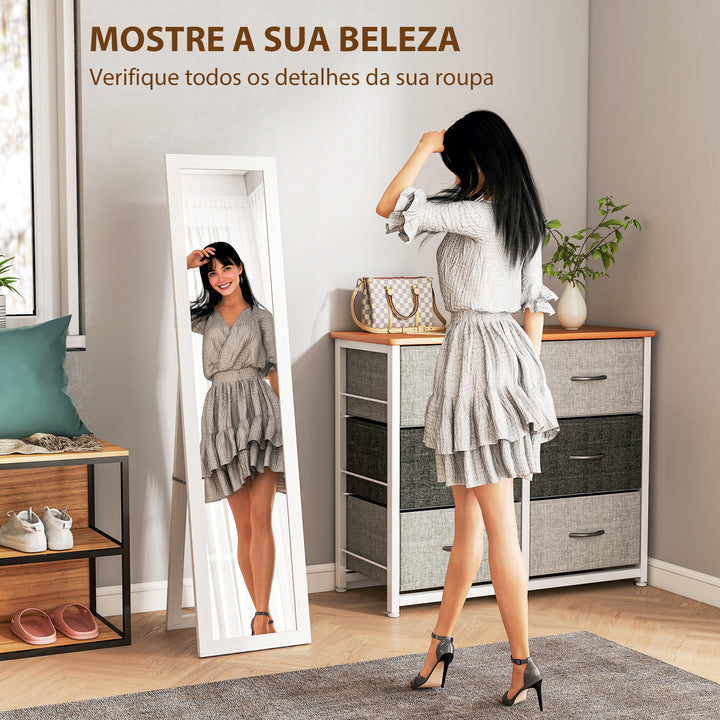 Espelho de Corpo Inteiro 37x155 cm Espelho de Pé Espelho de Parede Retangular com Estrutura de Madeira Decorativo para Sala de Estar Dormitório Corredor Branco com Veios