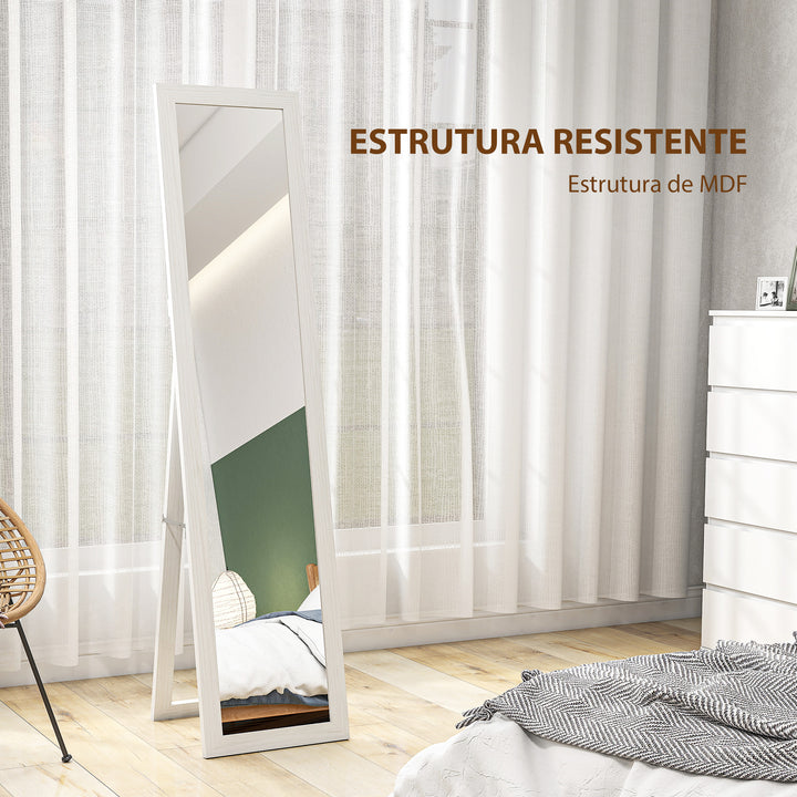 Espelho de Corpo Inteiro 37x155 cm Espelho de Pé Espelho de Parede Retangular com Estrutura de Madeira Decorativo para Sala de Estar Dormitório Corredor Branco com Veios