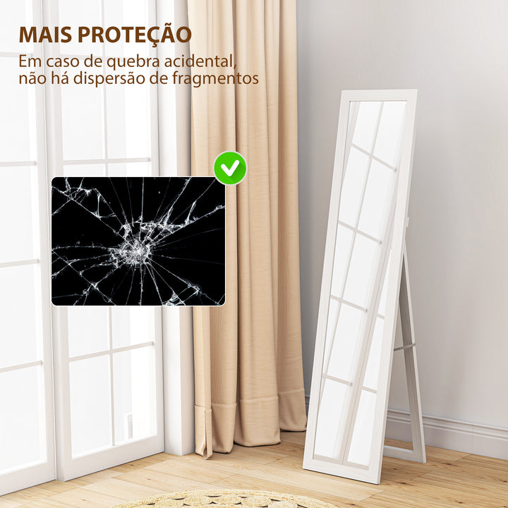 Espelho de Corpo Inteiro 37x155 cm Espelho de Pé Espelho de Parede Retangular com Estrutura de Madeira Decorativo para Sala de Estar Dormitório Corredor Branco com Veios
