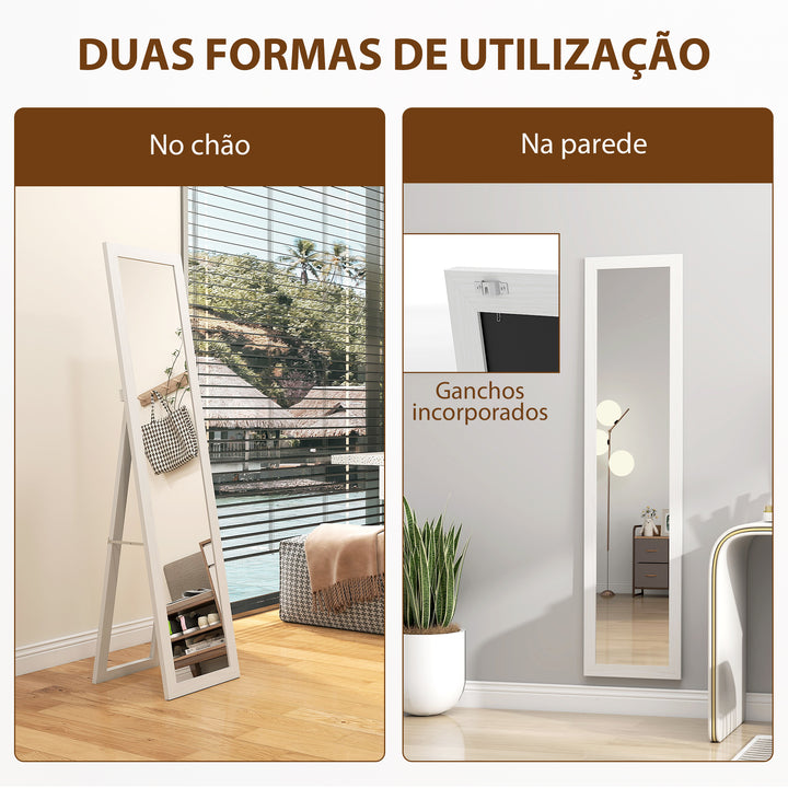 Espelho de Corpo Inteiro 37x155 cm Espelho de Pé Espelho de Parede Retangular com Estrutura de Madeira Decorativo para Sala de Estar Dormitório Corredor Branco com Veios