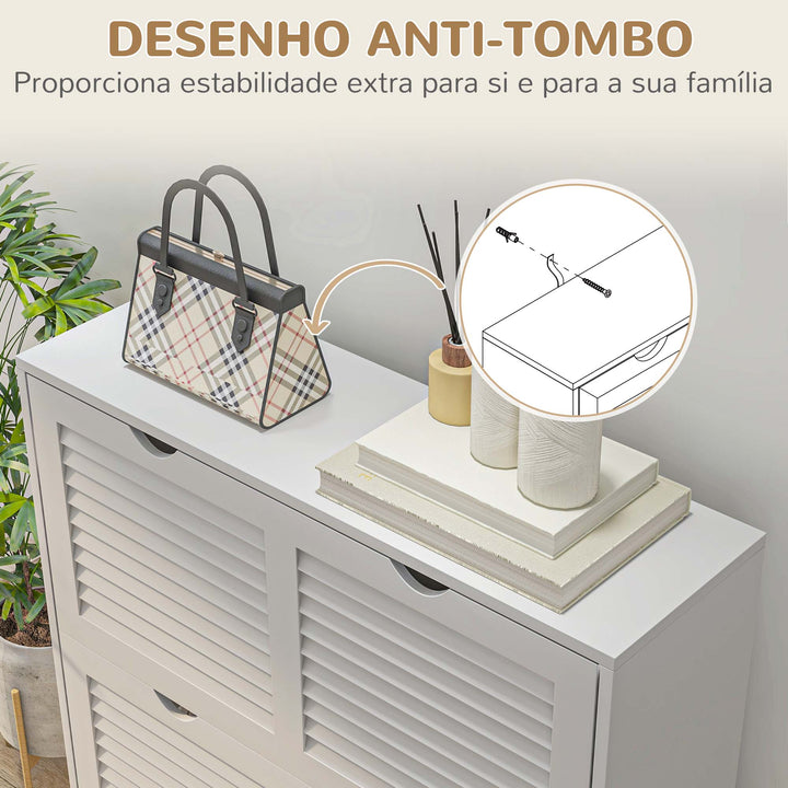 Sapateira Moderna Sapateira Entrada com 2 Gavetas Rebatíveis e Prateleias Ajustáveis para 16 Pares de Sapatos Sapateira Compacta para Corredor 81,5x25x83 cm Branco