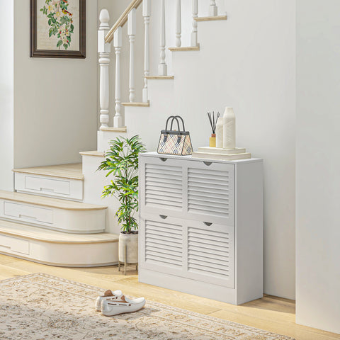 Sapateira Moderna Sapateira Entrada com 2 Gavetas Rebatíveis e Prateleias Ajustáveis para 16 Pares de Sapatos Sapateira Compacta para Corredor 81,5x25x83 cm Branco