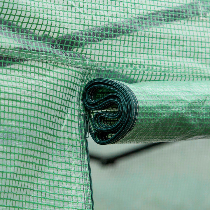 Estufa de Túnel de Jardim 397x300x200 cm com Porta Lateriais e Janelas Enroláveis Cobertura de PE 140g/m² e Metal Galvanizado para Cultivos de Plantas Verduras Verde