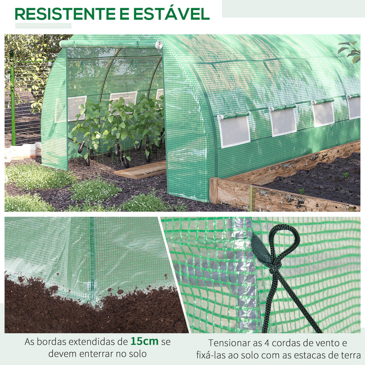 Estufa de Túnel de Jardim 397x300x200 cm com Porta Lateriais e Janelas Enroláveis Cobertura de PE 140g/m² e Metal Galvanizado para Cultivos de Plantas Verduras Verde