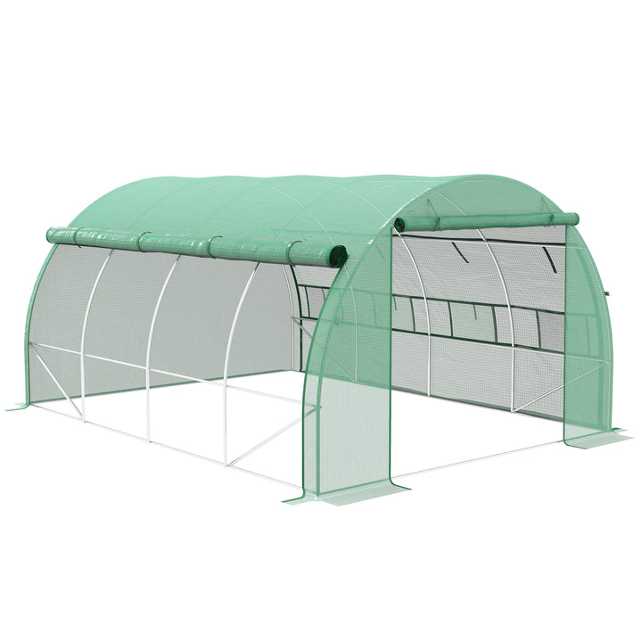 Estufa de Túnel de Jardim 397x300x200 cm com Porta Lateriais e Janelas Enroláveis Cobertura de PE 140g/m² e Metal Galvanizado para Cultivos de Plantas Verduras Verde