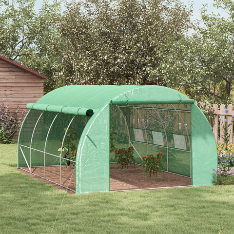 Estufa de Túnel de Jardim 397x300x200 cm com Porta Lateriais e Janelas Enroláveis Cobertura de PE 140g/m² e Metal Galvanizado para Cultivos de Plantas Verduras Verde