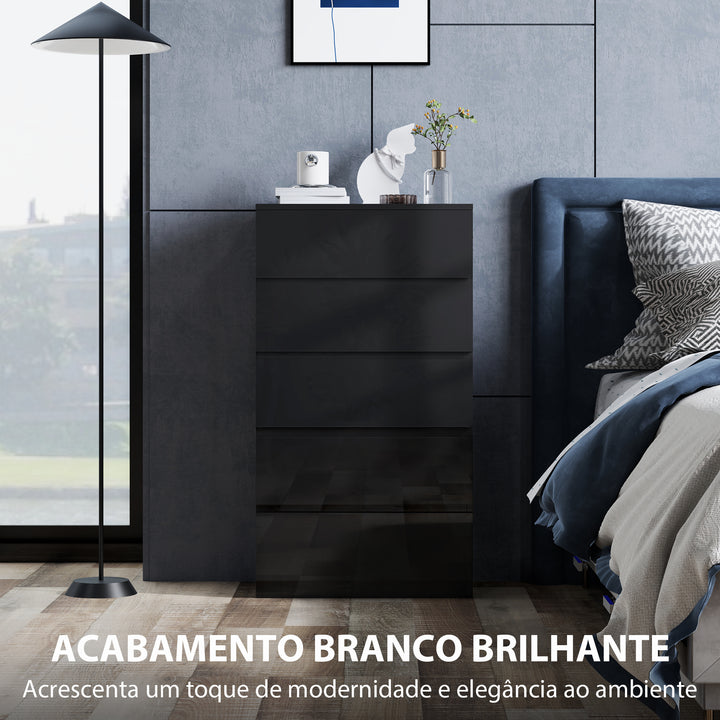 Cómoda com 5 Gavetas de Madeira Cómoda de Dormitório Cómoda Preta para Sala de Estar Estilo Moderno 55x34x100 cm Preto