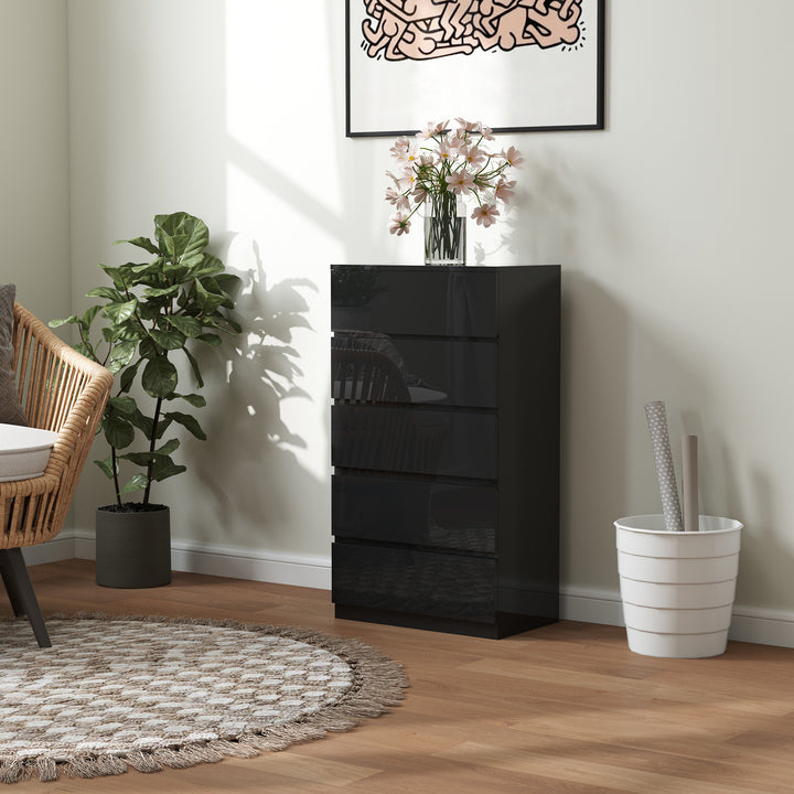 Cómoda com 5 Gavetas de Madeira Cómoda de Dormitório Cómoda Preta para Sala de Estar Estilo Moderno 55x34x100 cm Preto