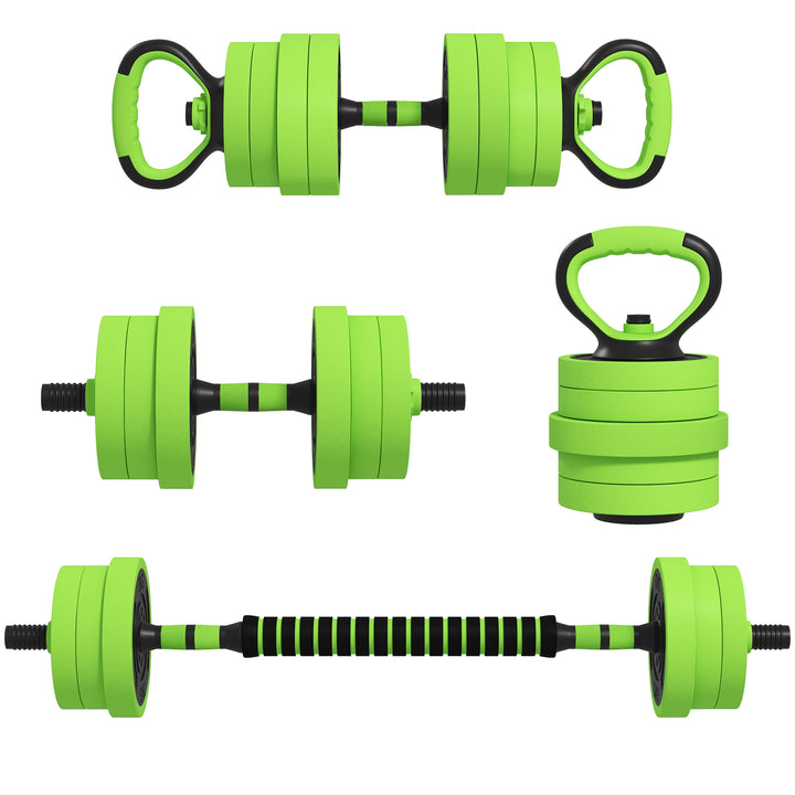 Conjunto de Halteres 20kg 4 em 1 Conjunto de Pesos com Kettlebell Barra de Pesos para Treino de Força em Casa Ginásio Escritório Verde