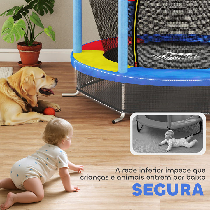 Trampolim Infantil Ø107 cm Trampolim para Crianças de 3-6 Anos com Rede de Segurança Carga 45 kg para Interior Ø140x160 cm Azul