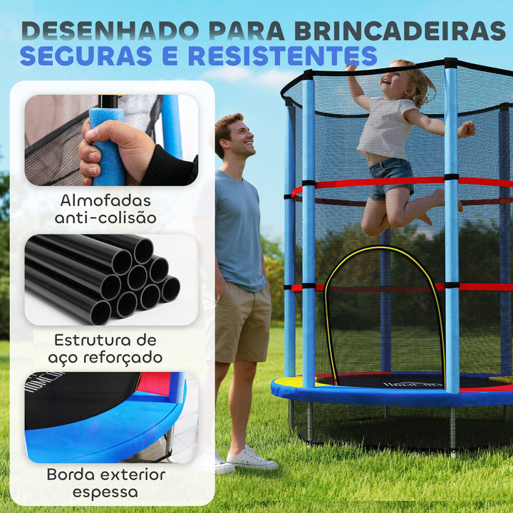 Trampolim Infantil Ø107 cm Trampolim para Crianças de 3-6 Anos com Rede de Segurança Carga 45 kg para Interior Ø140x160 cm Azul