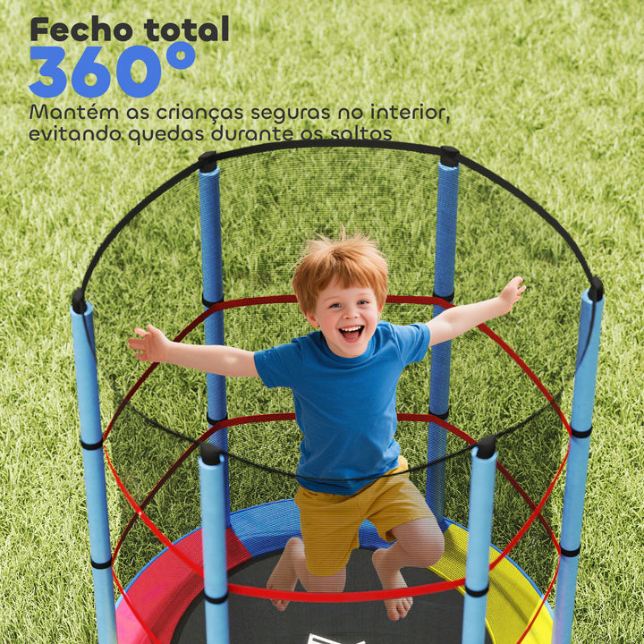 Trampolim Infantil Ø107 cm Trampolim para Crianças de 3-6 Anos com Rede de Segurança Carga 45 kg para Interior Ø140x160 cm Azul