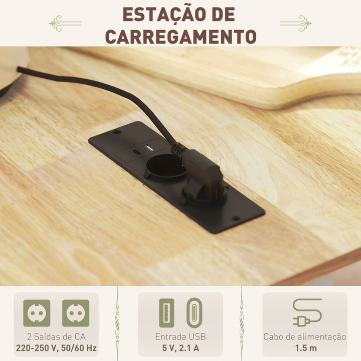 Ilha de Cozinha com Rodas Carrinho de Cozinha com Tomada USB Bancada Rebatível 2 Gavetas 2 Portas Prateleira Ajustável Porta-Temperos e Toalheiro 119,5x74x94,5 cm Branco