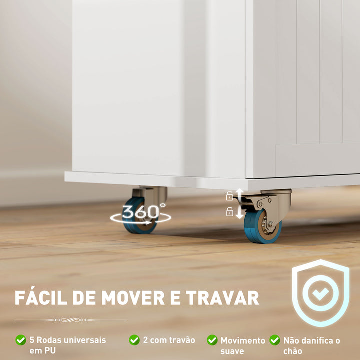 Ilha de Cozinha com Rodas Carrinho de Cozinha com Tomada USB Bancada Rebatível 2 Gavetas 2 Portas Prateleira Ajustável Porta-Temperos e Toalheiro 119,5x74x94,5 cm Branco