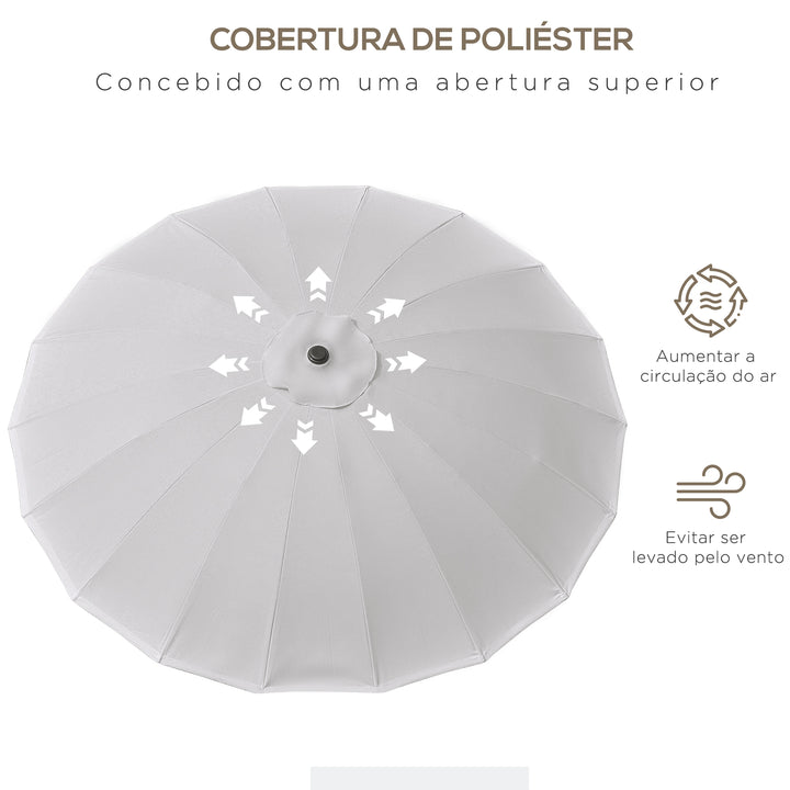 Chapéu de Sol de Jardim Ø2,5x2,4 m Chapéu de Sol de Terraço com Manivela Manual Mastro Flexível Impermeável e 18 Varas para Exterior Cinza