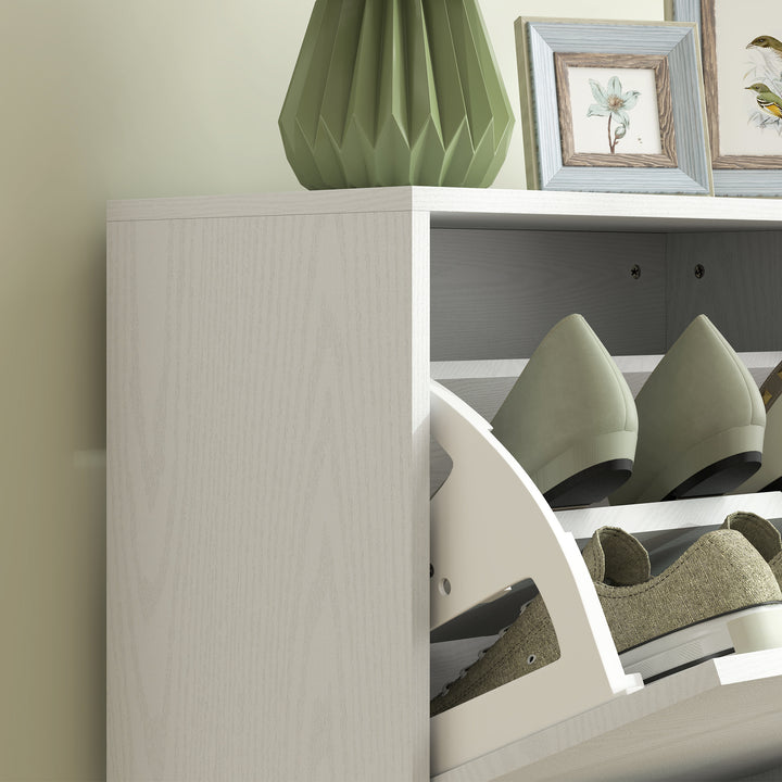 Sapateira Estreita Móvel Sapateira de Entrada com 2 Gavetas Abatíveis e Prateleiras Ajustáveis para 8 Pares de Sapatos Armário para Sapatos para Corredor 47x26x85 cm Branco