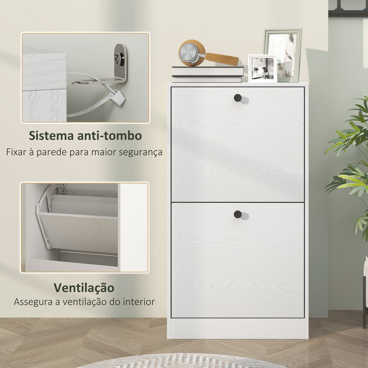 Sapateira Estreita Móvel Sapateira de Entrada com 2 Gavetas Abatíveis e Prateleiras Ajustáveis para 8 Pares de Sapatos Armário para Sapatos para Corredor 47x26x85 cm Branco