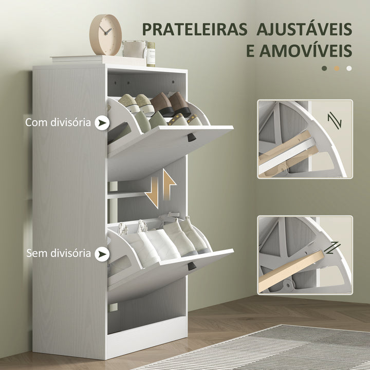 Sapateira Estreita Móvel Sapateira de Entrada com 2 Gavetas Abatíveis e Prateleiras Ajustáveis para 8 Pares de Sapatos Armário para Sapatos para Corredor 47x26x85 cm Branco