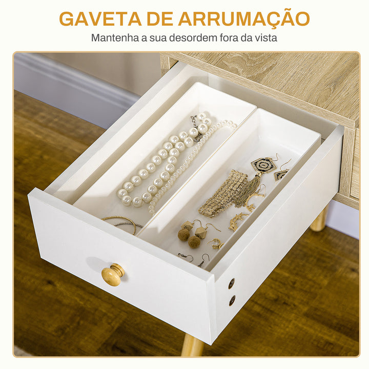 Penteadeira com espelho dobravel Gavetas e Banqueta 100x45x118 Cor Natural