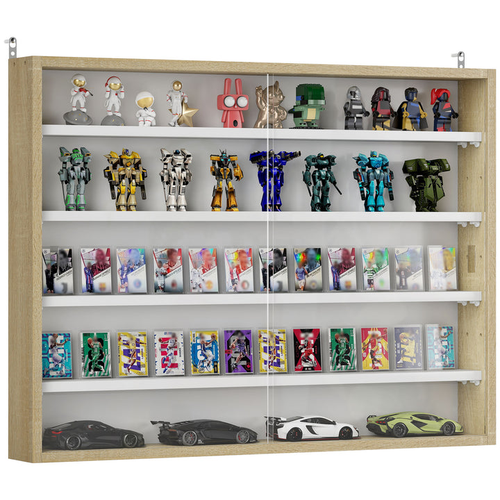 Vitrine de Parede de Madeira com Prateleiras Ajustáveis e 2 Portas Corredeiras de Vidro para Coleções Perfumes Bonecos de Decoração 80x9,5x60cm Madeira e Branco