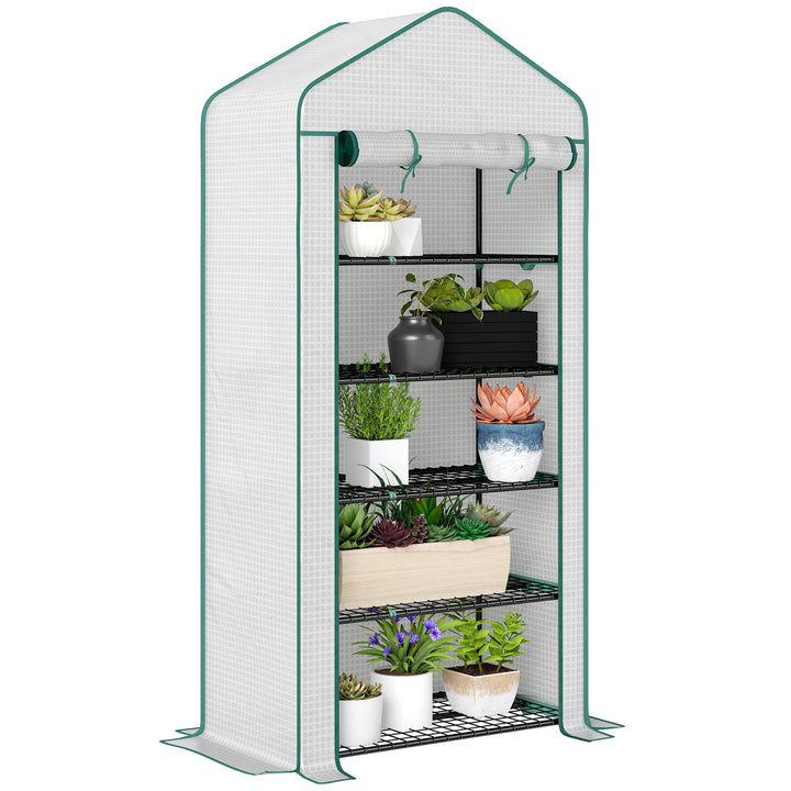 Estufa de Jardim de 5 Prateleiras Estufa Resistente com 1 Porta com Fecho de Correr Anti-UV Desenho Alargado e Prateleiras para Cultivo de Plantas em Terraço Pátio 90x49x193 cm Branco