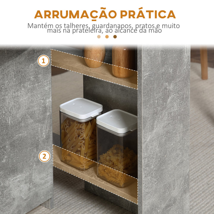 Mesa de Sala de Jantar Dobrável Mesa de Madeira com 2 Prateleiras de Armazenamento e Rodas para Cozinha 75x140x74 cm Cinza