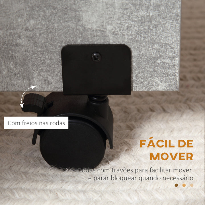 Mesa de Sala de Jantar Dobrável Mesa de Madeira com 2 Prateleiras de Armazenamento e Rodas para Cozinha 75x140x74 cm Cinza