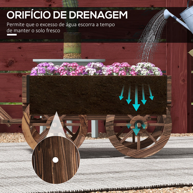 Floreira de Madeira Floreira de Exterior em Forma de Carrinho com 4 Rodas e Asa para Varanda Jardim Pátio 120x41x54 cm Madeira